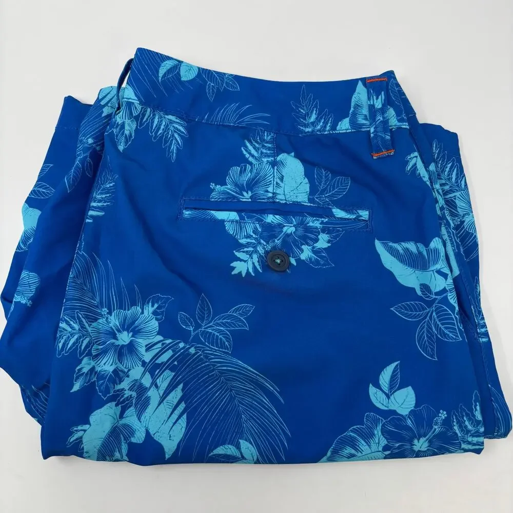 Tommy Bahama Mens Sz34 Blue Hawaiian Floral‎ Pattern Drawstring Shorts